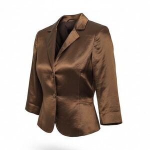 Max Studio Suits Women's Bronze Silk Linen Blend Blazer Jacket Size 2 Waist Coat